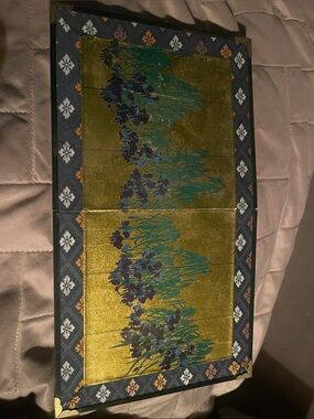 Floral Wood Asian Panel Art with Gold Background